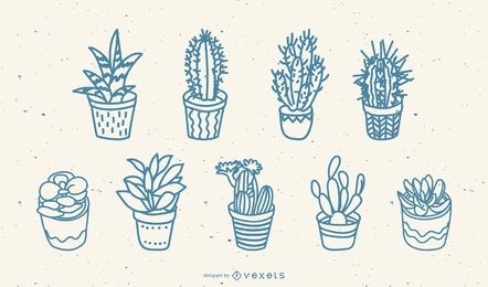Hand drawn cacti set