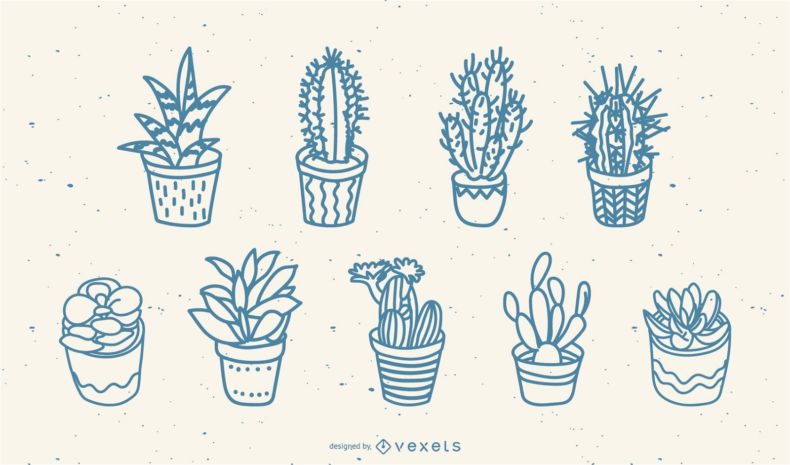 Conjunto de cactus dibujados a mano