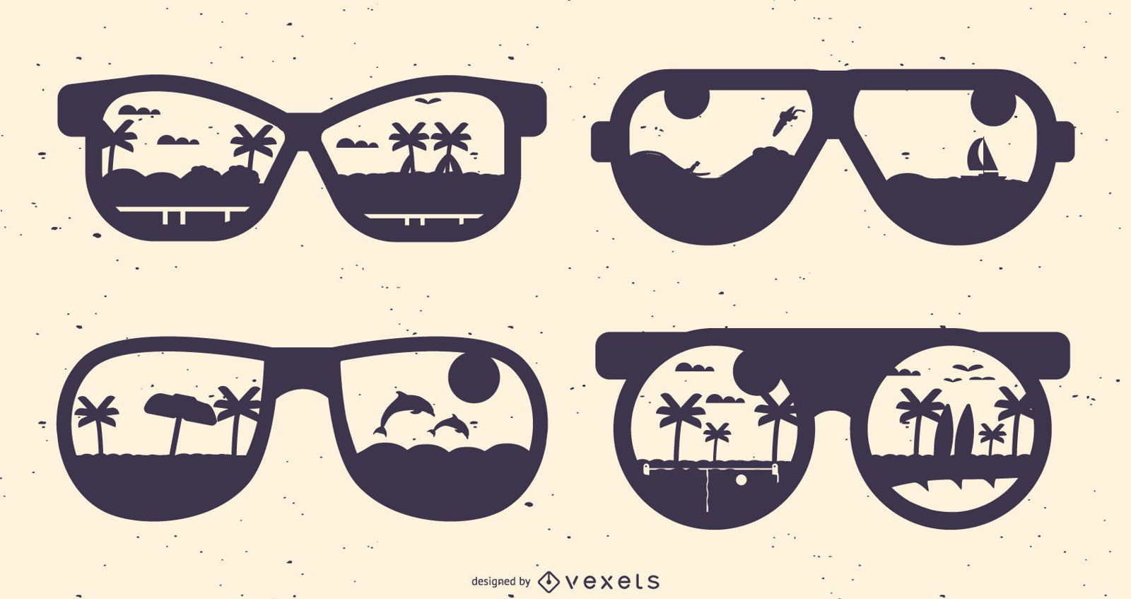 Conjunto de silhueta de óculos de verão