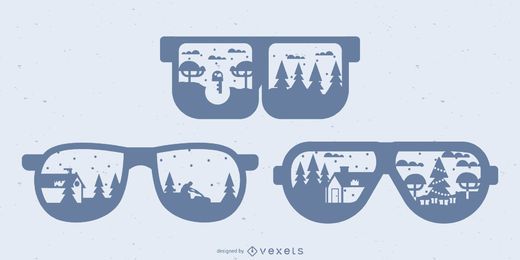 Reflexiones del paisaje en gafas de sol Reflexiones del paisaje en gafas de sol