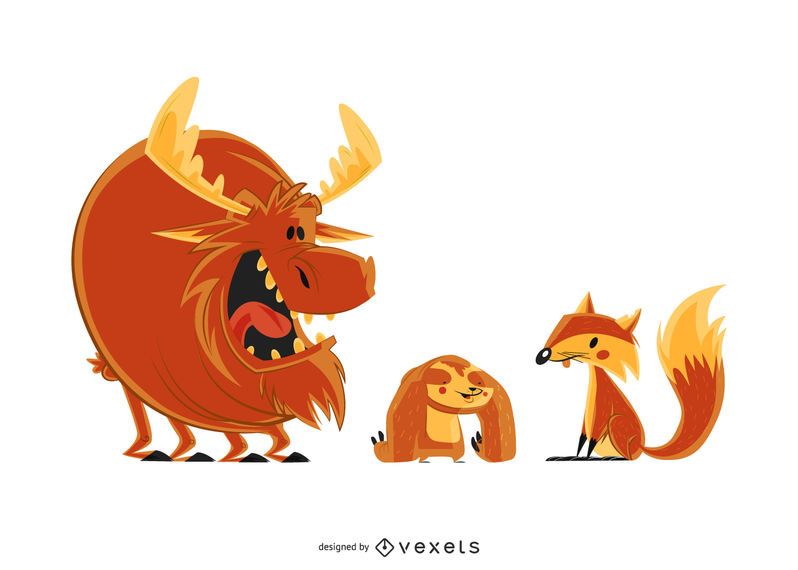 Sloth Fox Moose Cartoon Illustration Sloth Fox Moose Cartoon Illustration