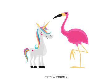 Unicorn Flamingo Vector Set Unicorn Flamingo Vector Set