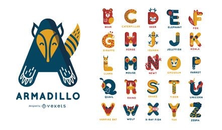 Conjunto de alfabeto com tema animal