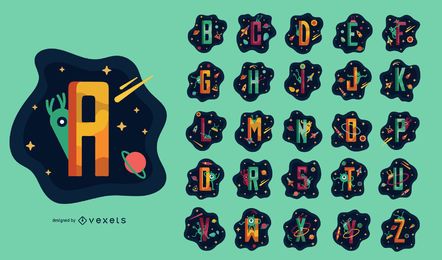 Conjunto de alfabeto com tema espacial