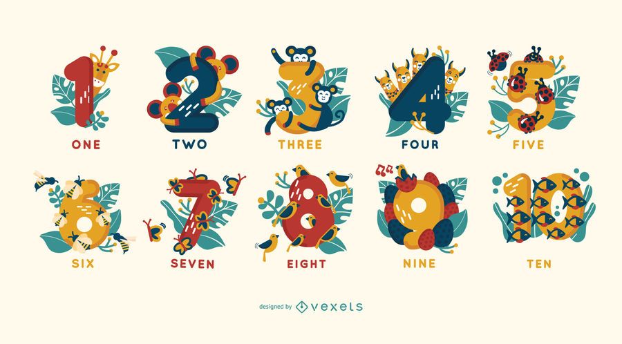 Animal Illustration Number Set Animal Illustration Number Set