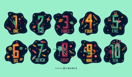 Space numbers illustration set Space numbers illustration set