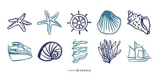 Sea Elements Vector Set Sea Elements Vector Set