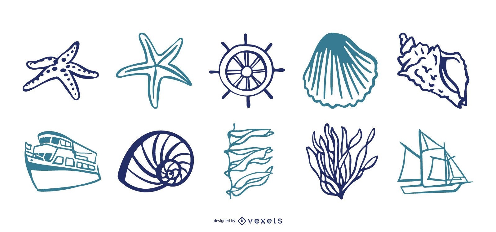 Conjunto de vetores de elementos do mar