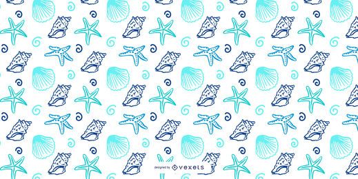 Diseño de patrón azul de mariscos Diseño de patrón azul de mariscos