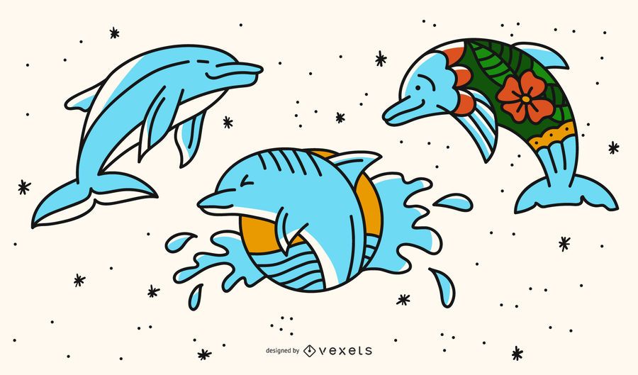 Dolphin vintage tattoo set Dolphin vintage tattoo set