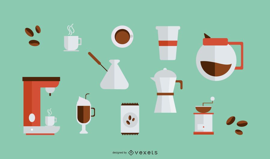 Flat Design Coffee Elements Collection Flat Design Coffee Elements Collection