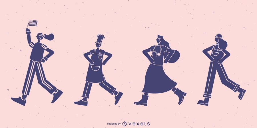 Workers walking silhouette set Workers walking silhouette set