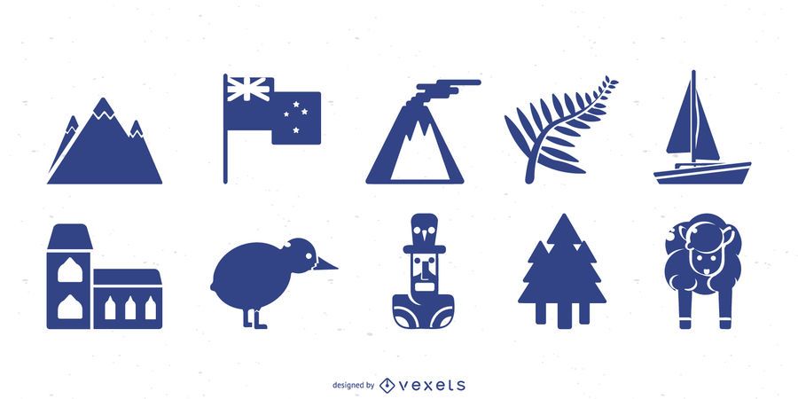 New Zealand silhouette set New Zealand silhouette set