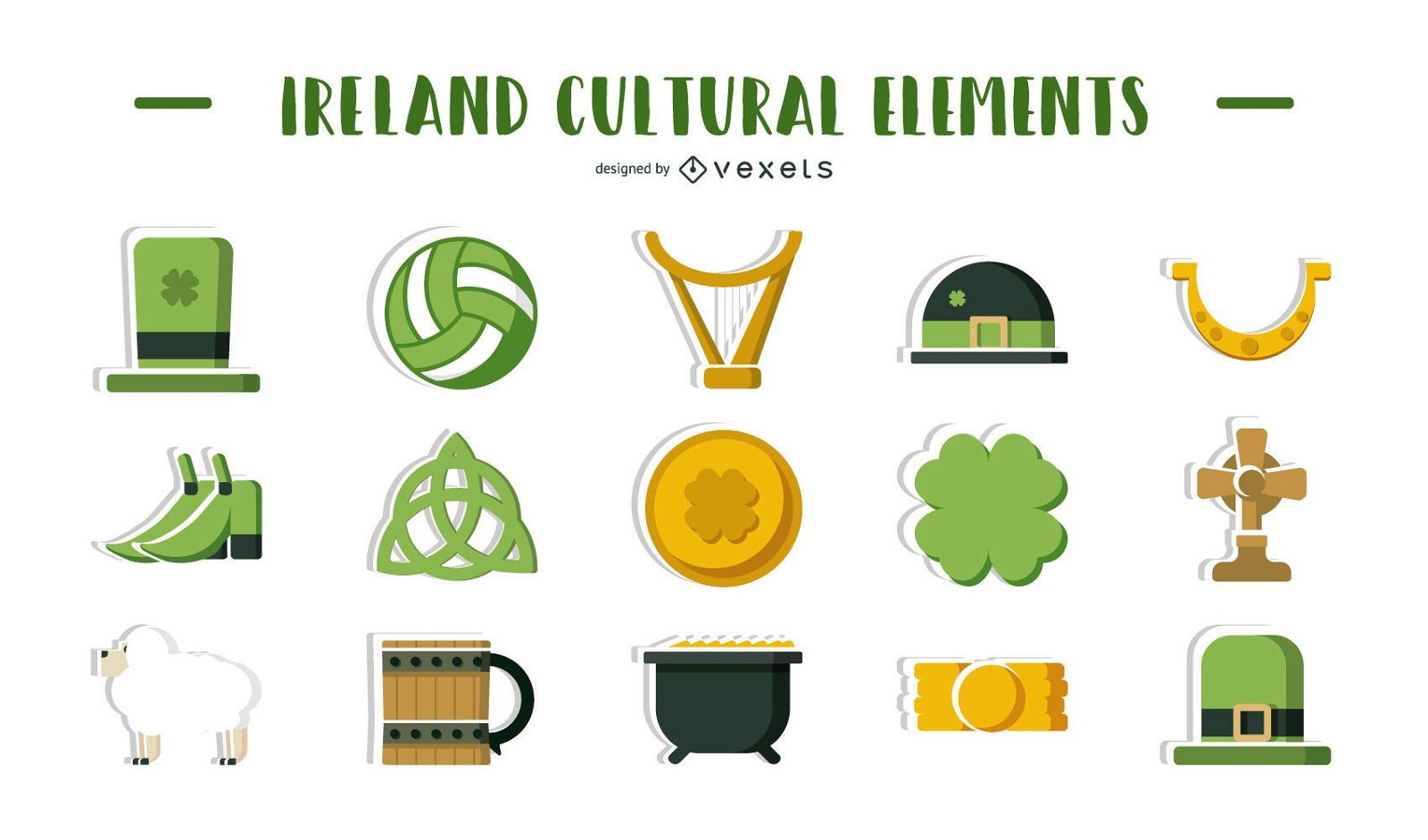 Ilustração de elementos culturais da Irlanda