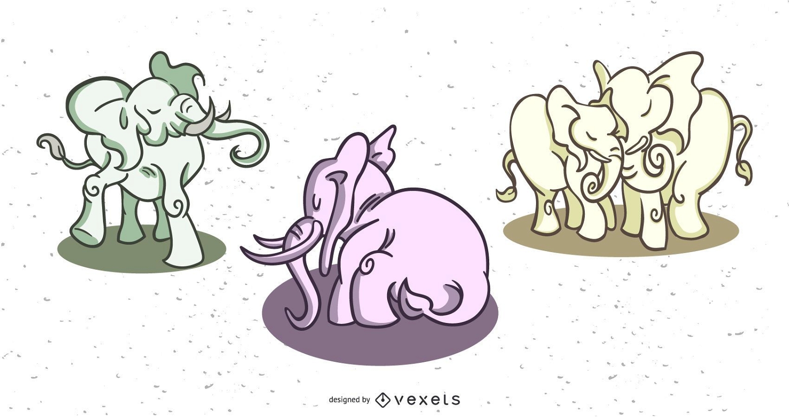 Elegante conjunto de colores de elefantes.