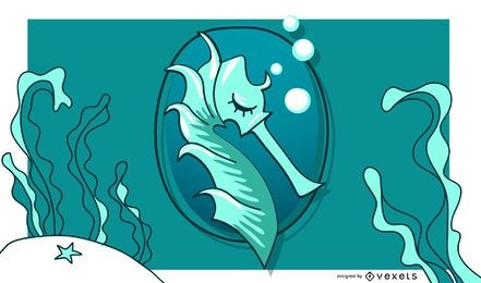 Ilustración de retrato de caballito de mar