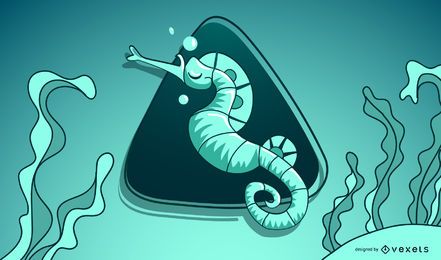 Stilvolle schwimmende Seepferdchenillustration