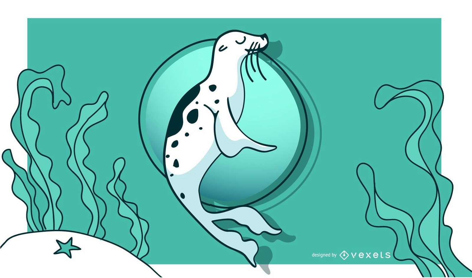 Beautiful Swimming Seal Illustration