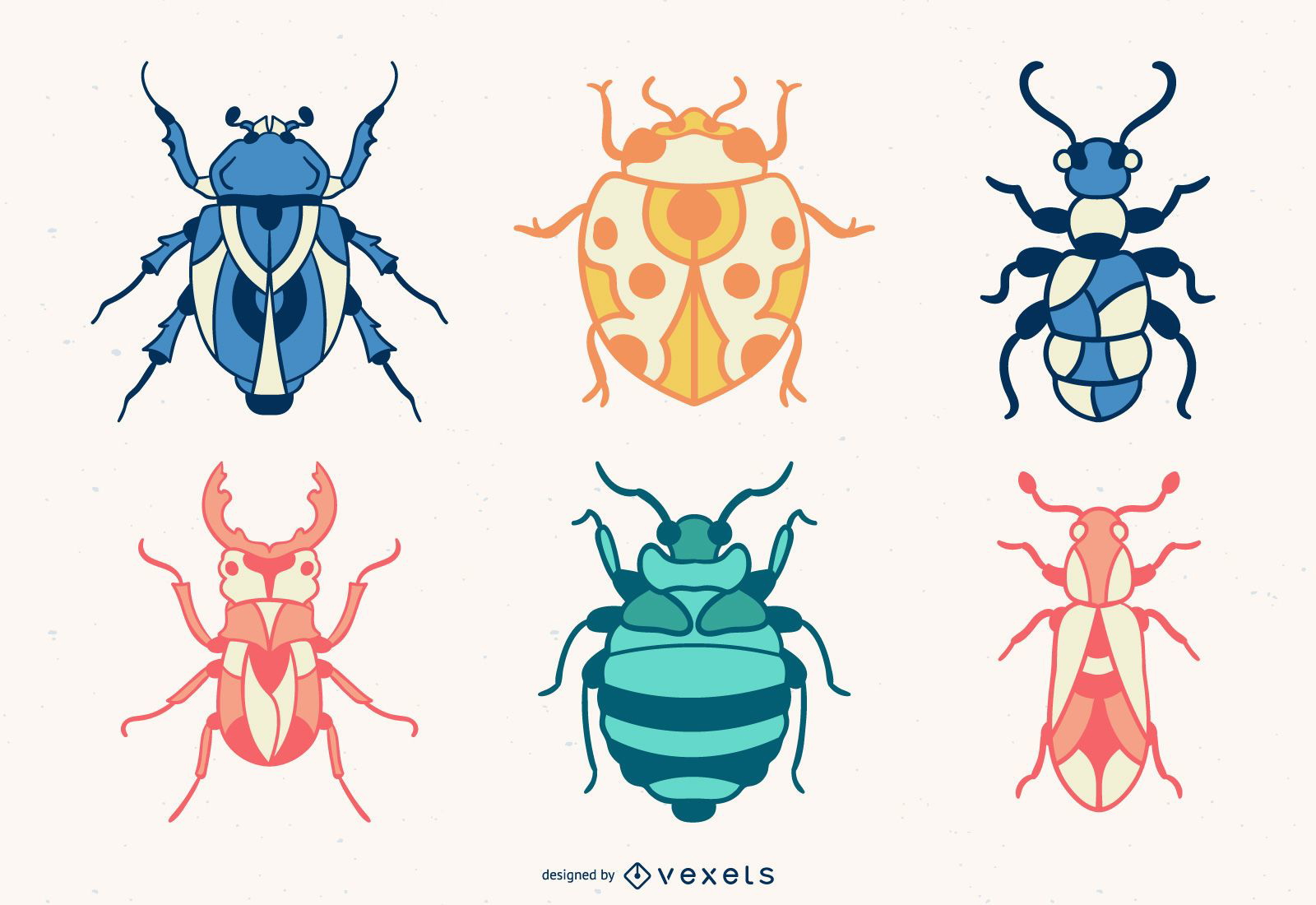 Colored Hand Drawn Bugs Set