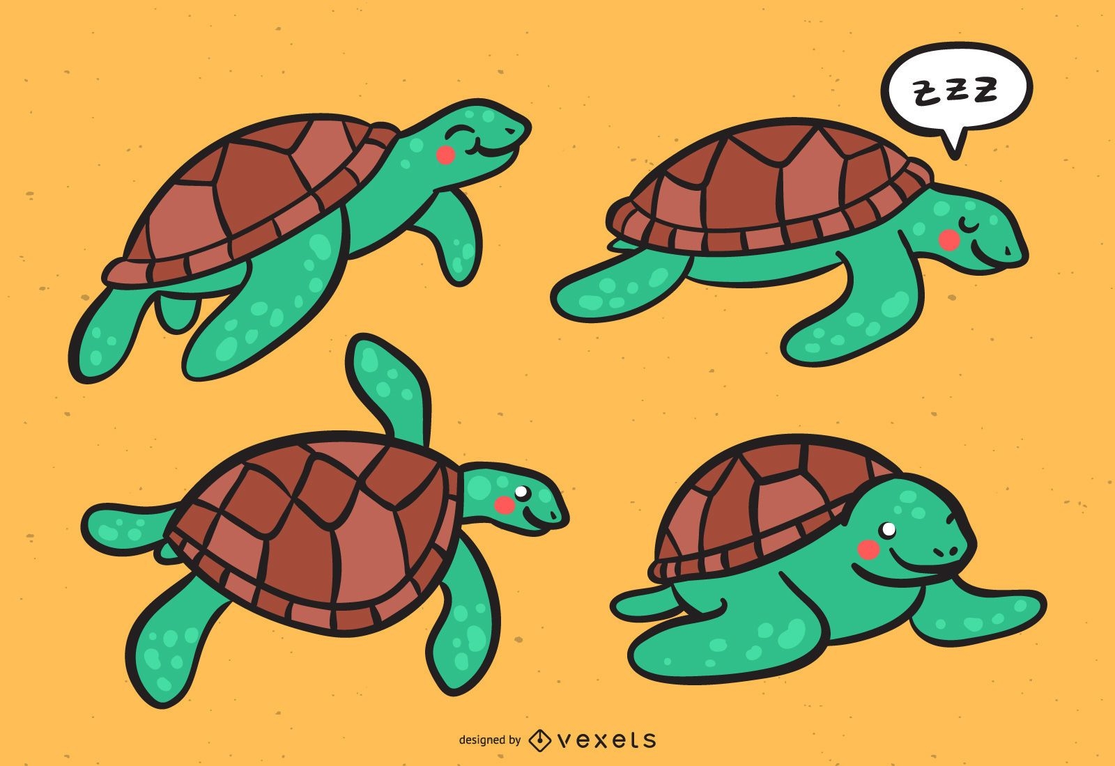 Conjunto de vetores de tartarugas marinhas fofas