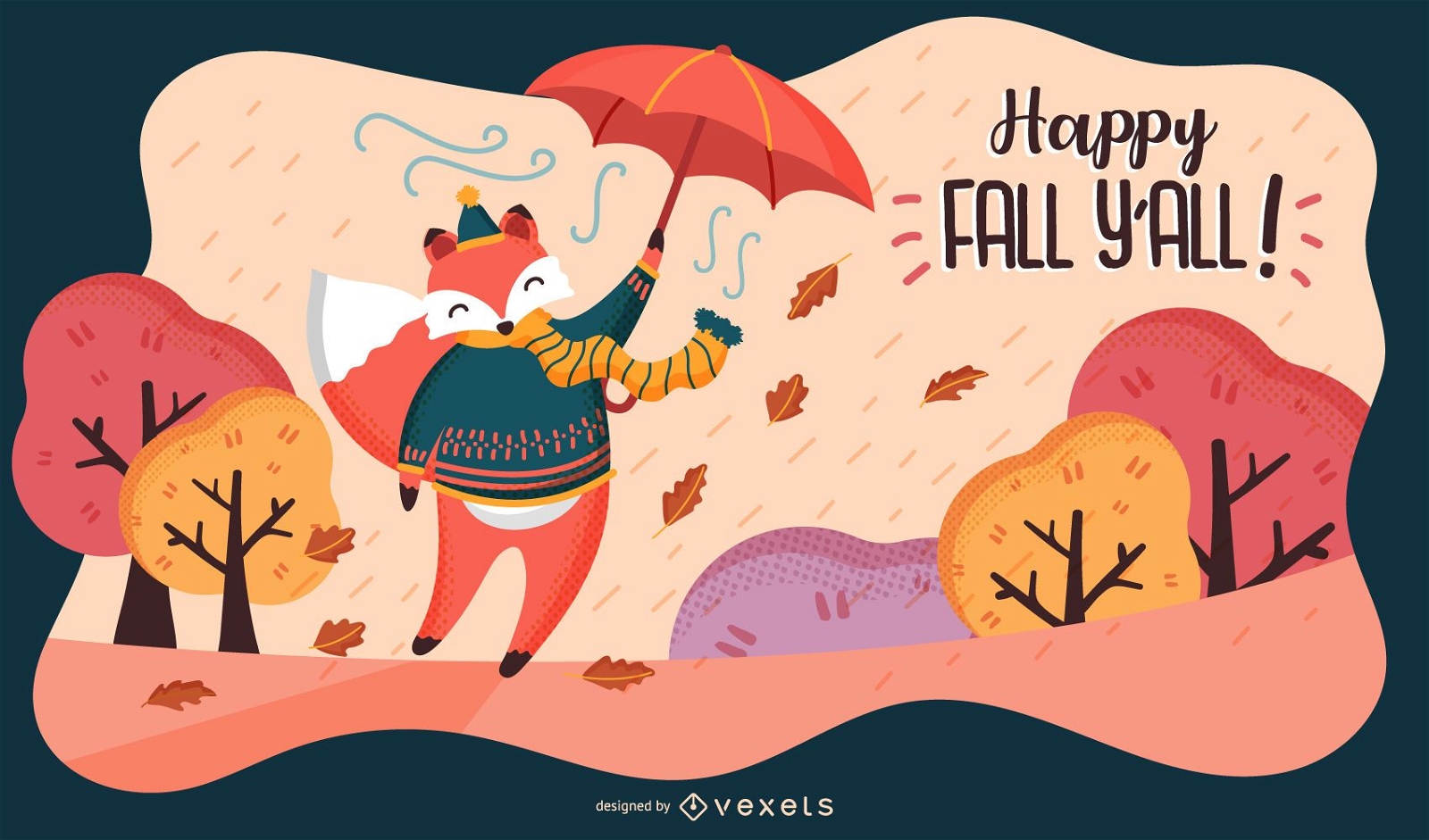 Happy fall fox illustration