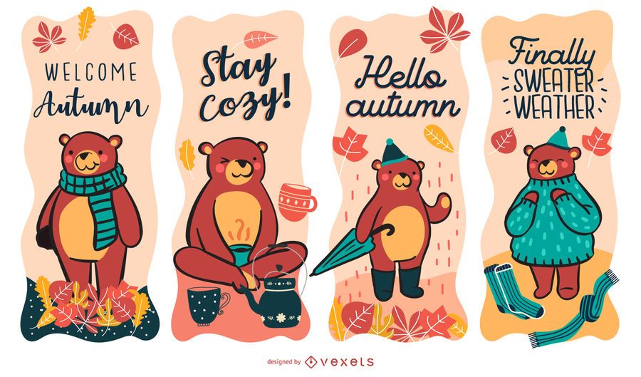 Autumn bear labels set Autumn bear labels set
