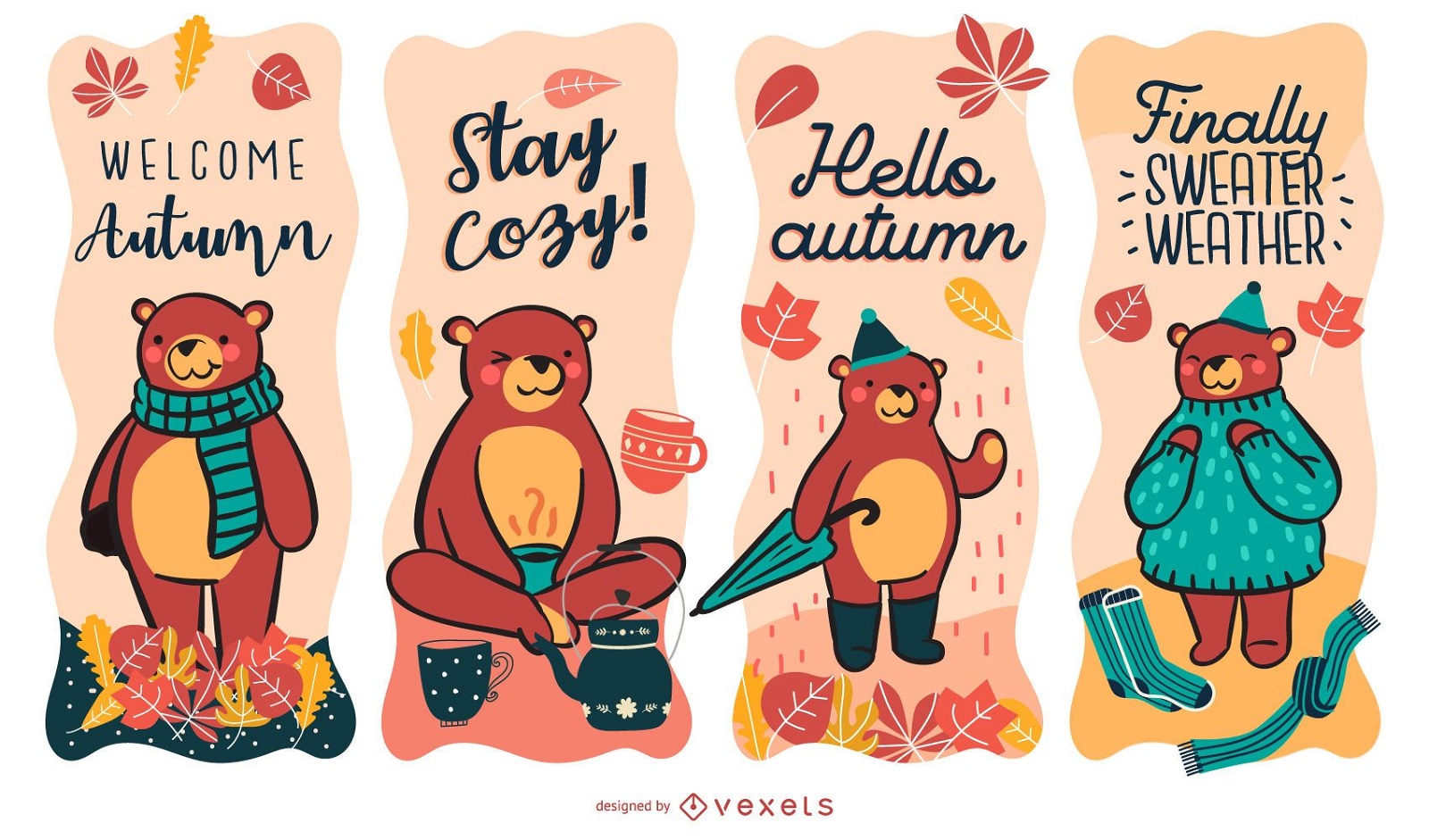 Autumn bear labels set