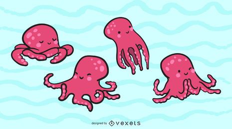 Conjunto de ilustración lindo pulpo Conjunto de ilustración lindo pulpo