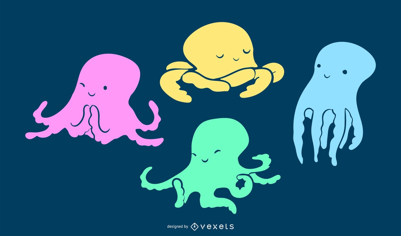 Cute Octopus Colored Silhouette Design 
