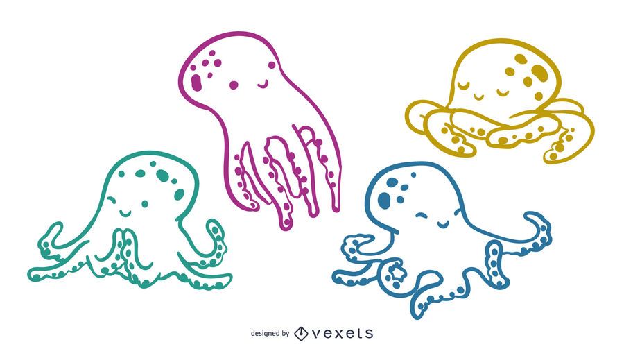 Cute Octopus Stroke Illustration Set Cute Octopus Stroke Illustration Set
