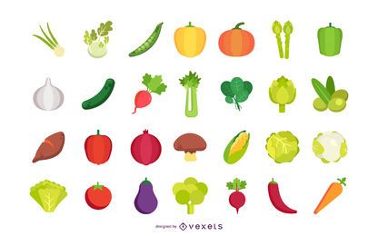 Flat vegetables vector collection Flat vegetables vector collection