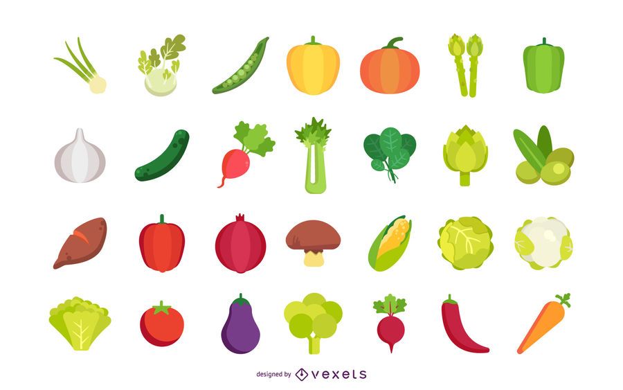 Colección de vectores de verduras planas Colección de vectores de verduras planas