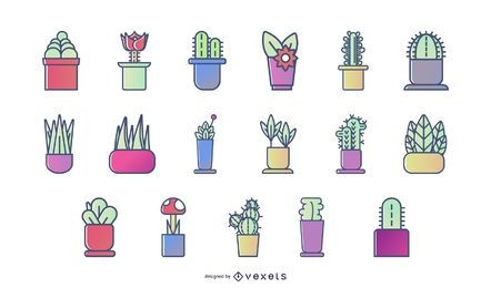 Conjunto de iconos de colores de plantas
