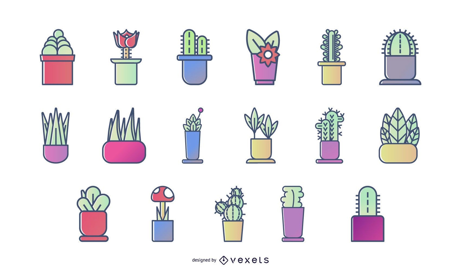 Conjunto de ícones coloridos de plantas