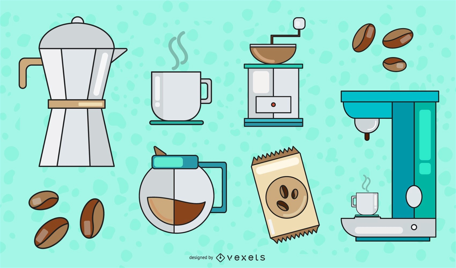 Kaffee-Elemente-Vektorsatz