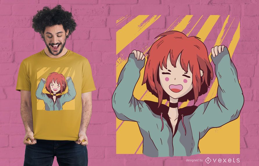 Happy Anime Girl T-Shirt Design Happy Anime Girl T-Shirt Design