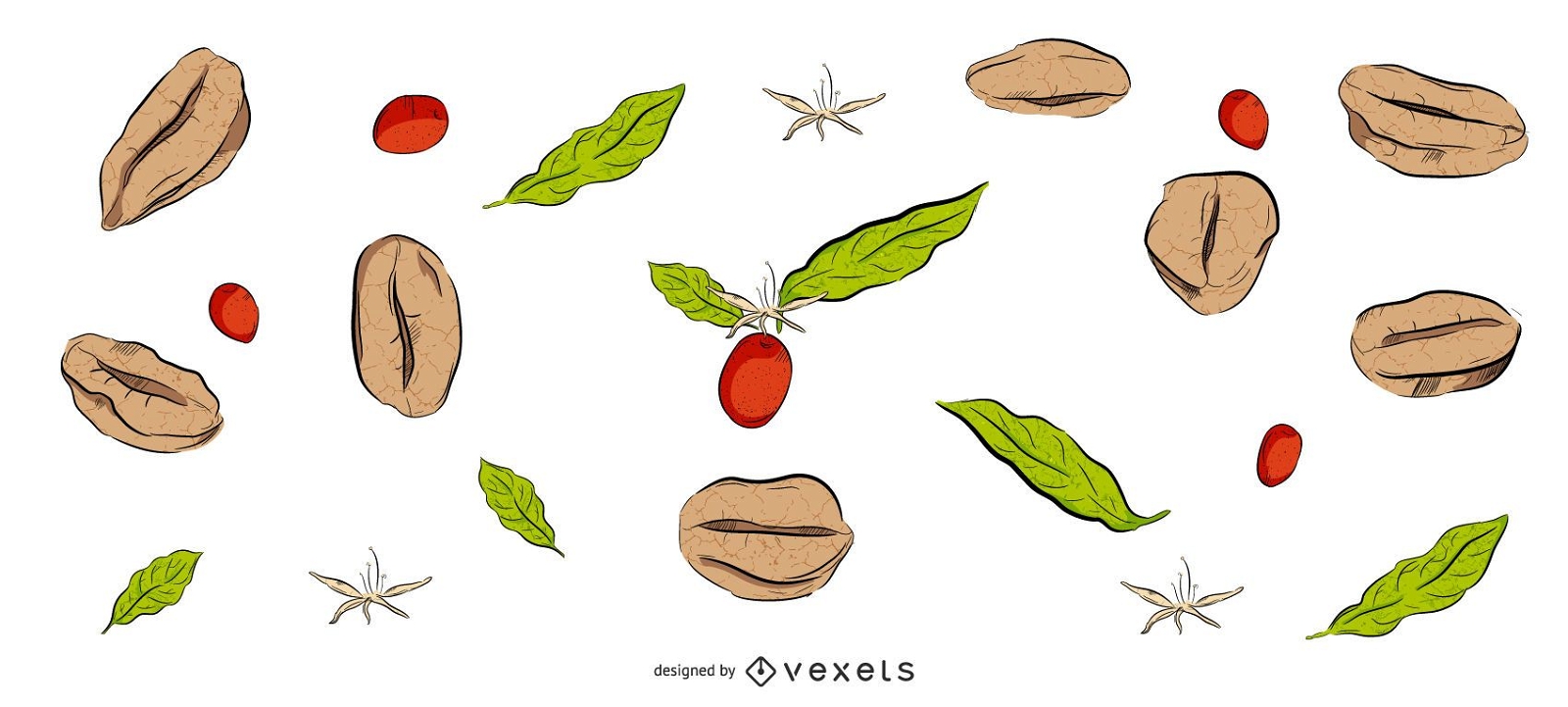 Coffee beans and leaves background design