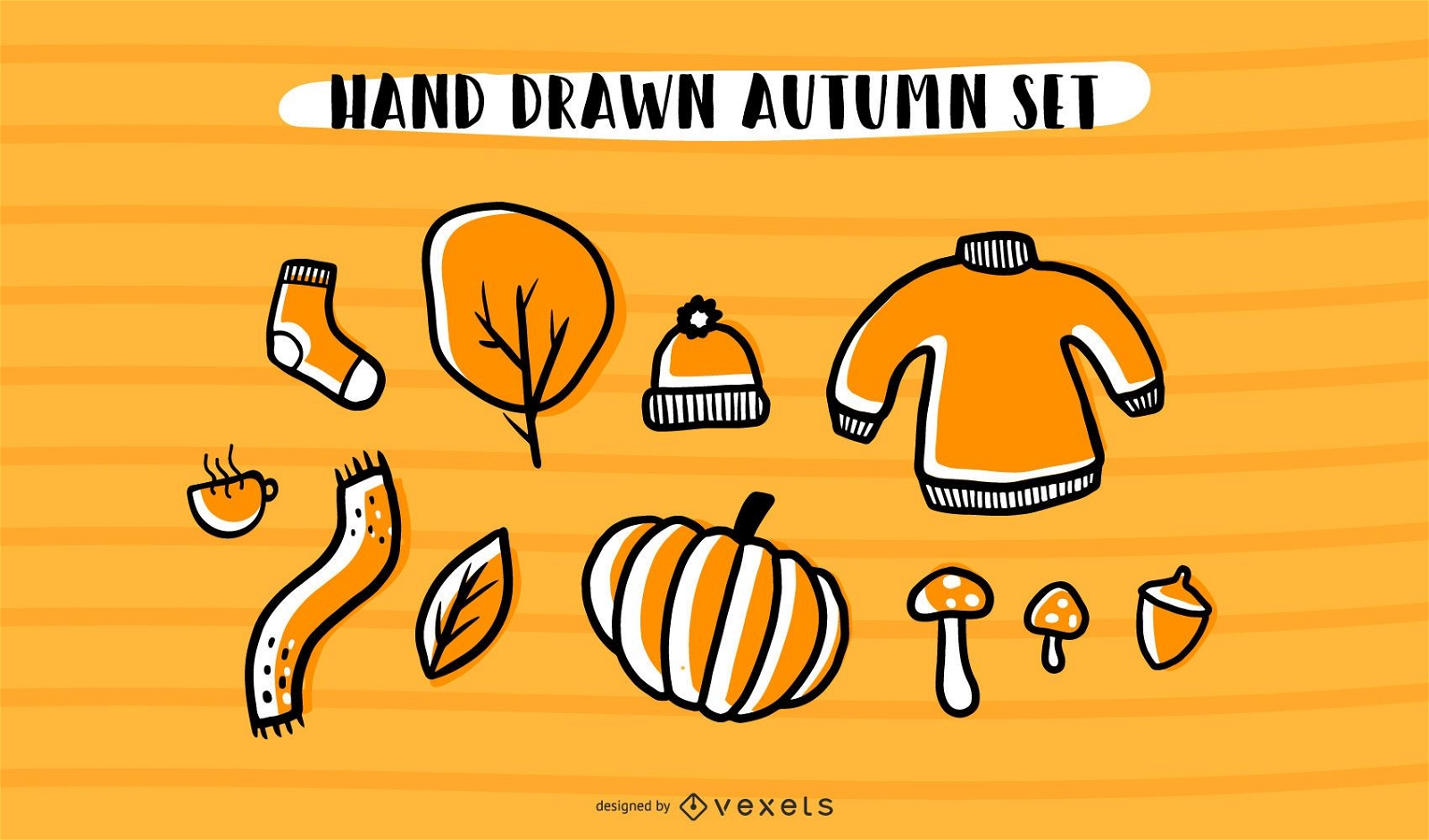 Conjunto de vectores de otoño dibujado a mano