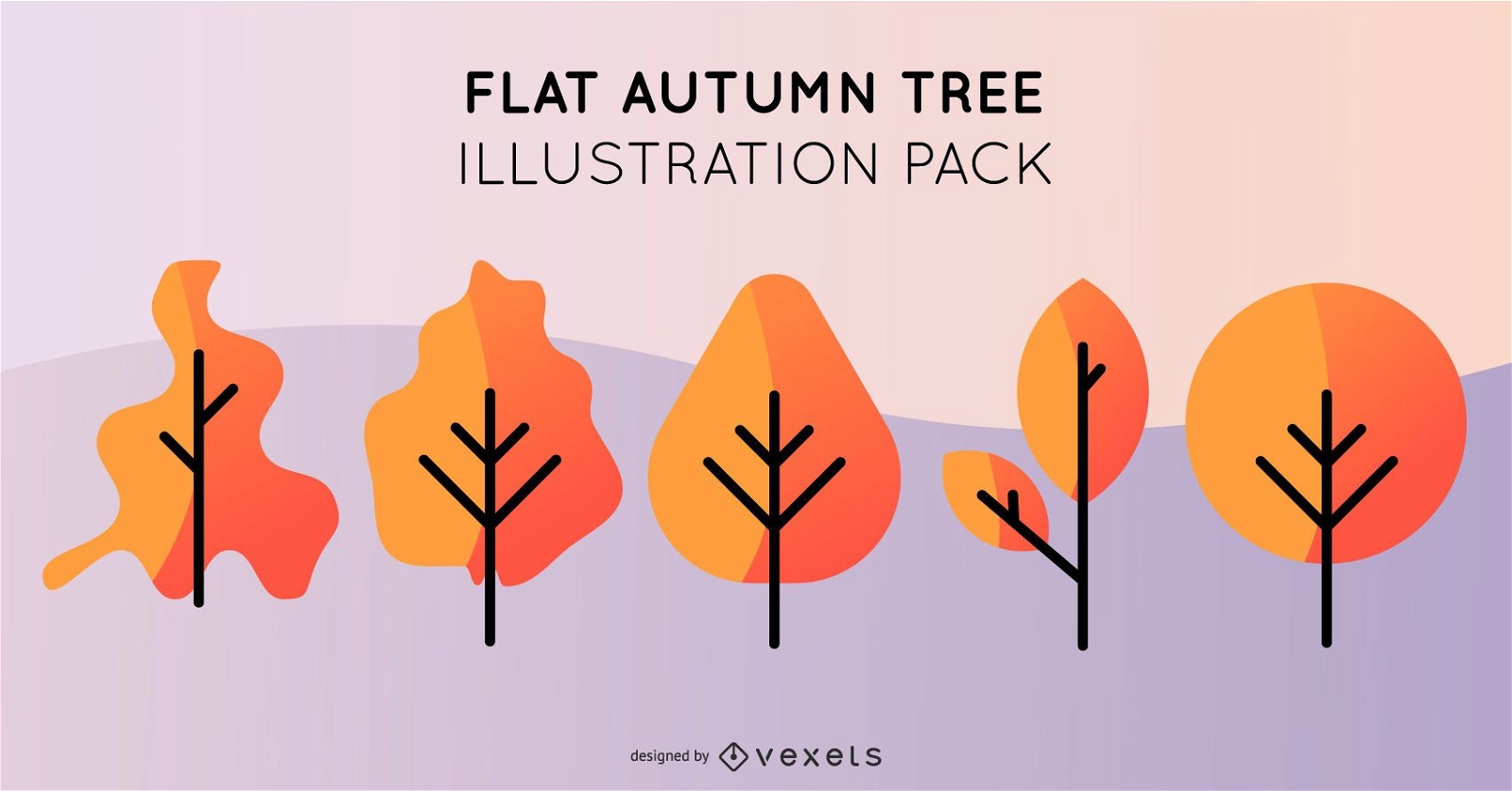 Flaches Herbstbaum-Illustrationspaket