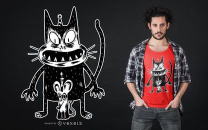Diseño de camiseta de gato y ratón espeluznante