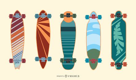 Colorful longboards vector set