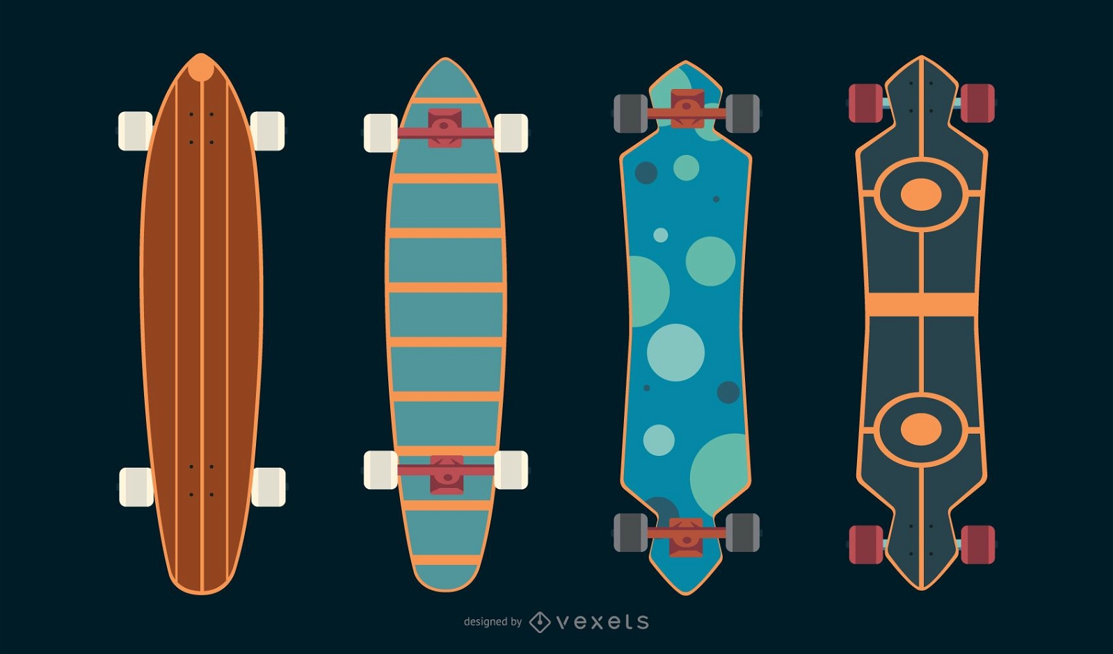Longboard skate vector set
