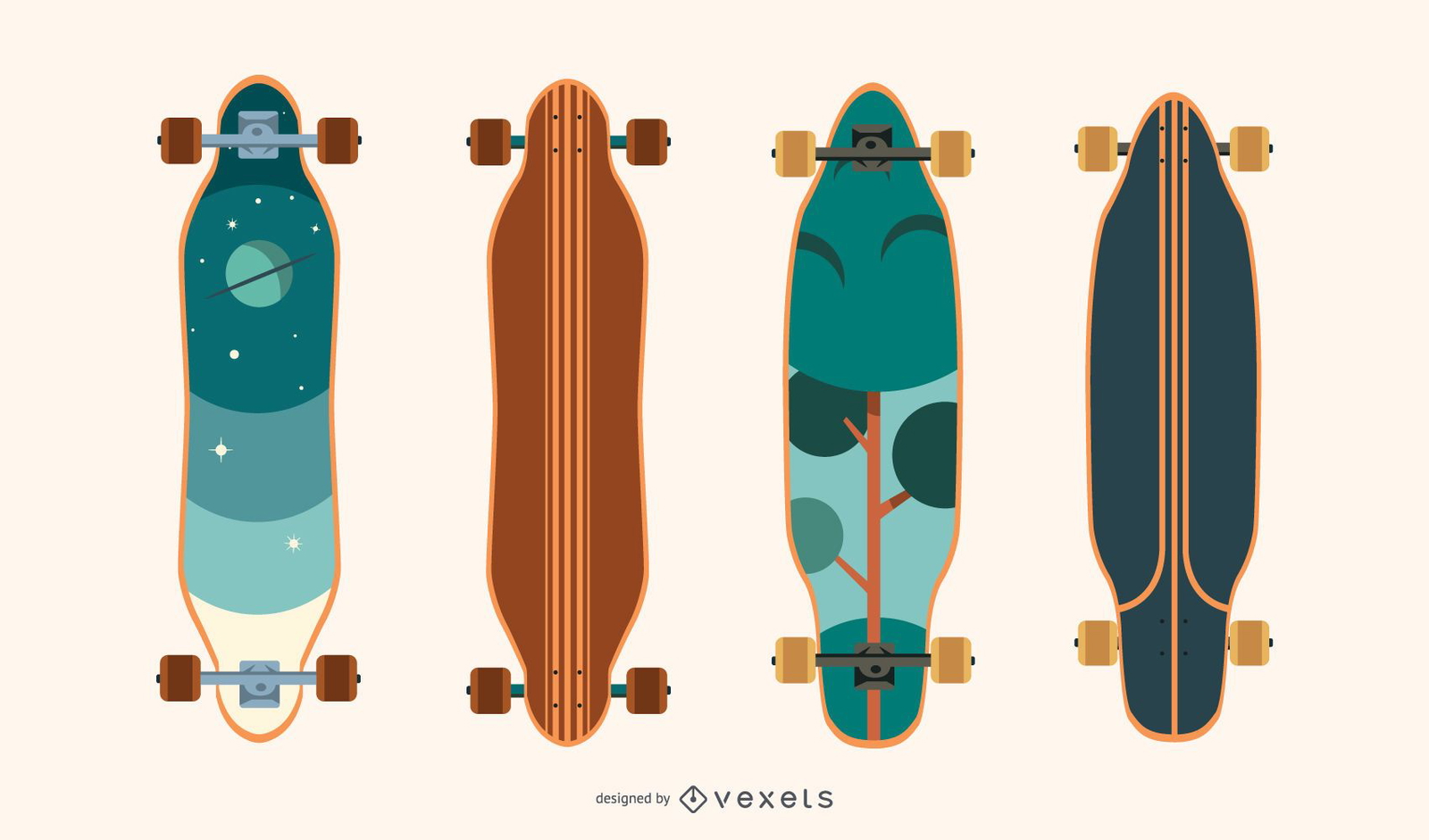 Conjunto De Vectores Cool Longboards - Descargar Vector