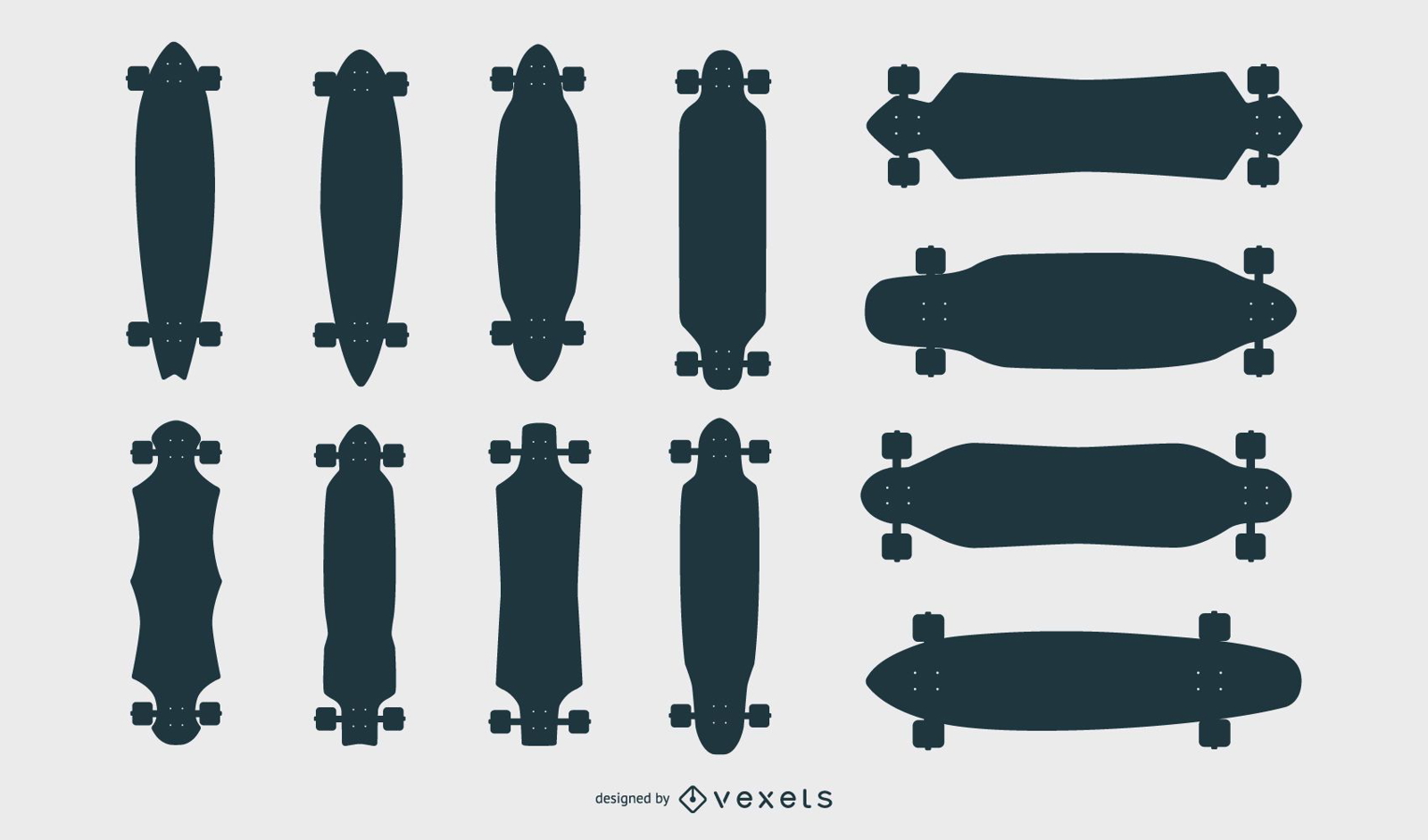 Longboard Silhouetten Vektor Set