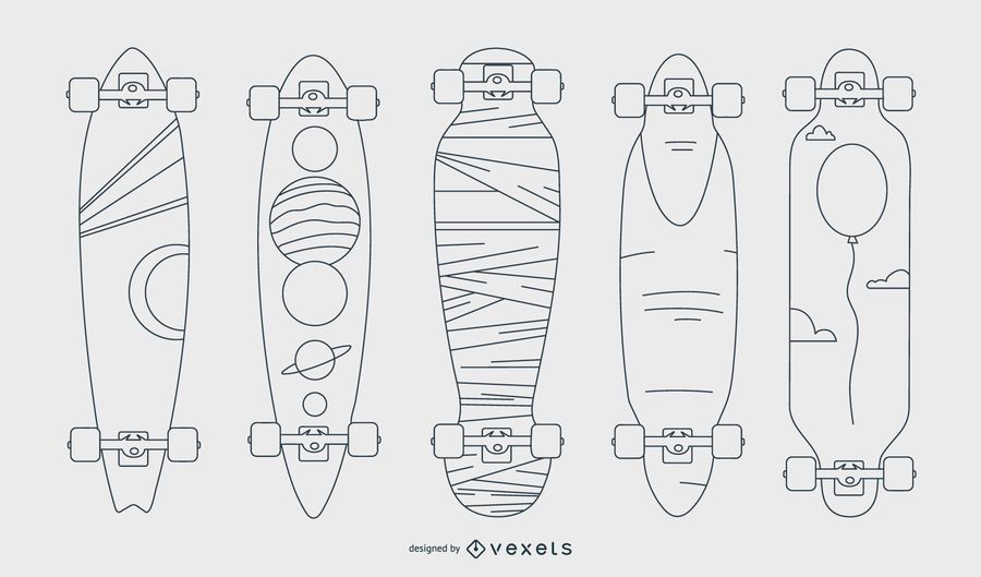 Longboard artistic line vector set Vector download