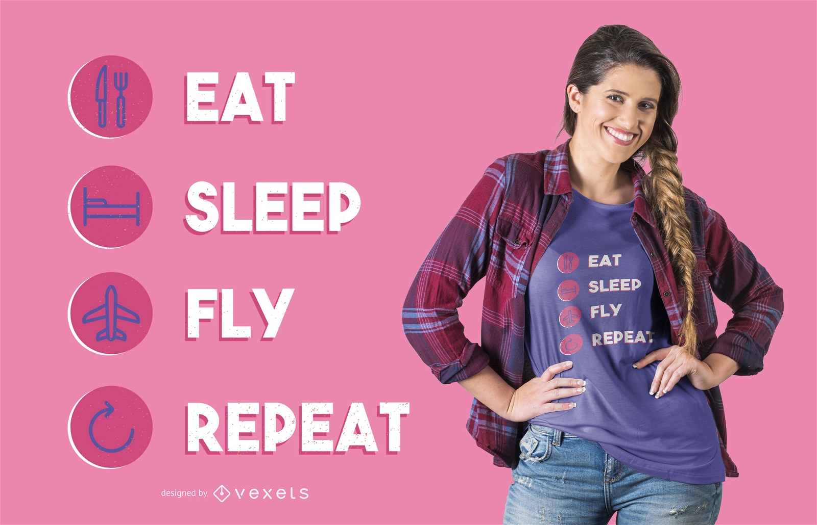 Diseño de camiseta Eat Sleep Fly Repeat