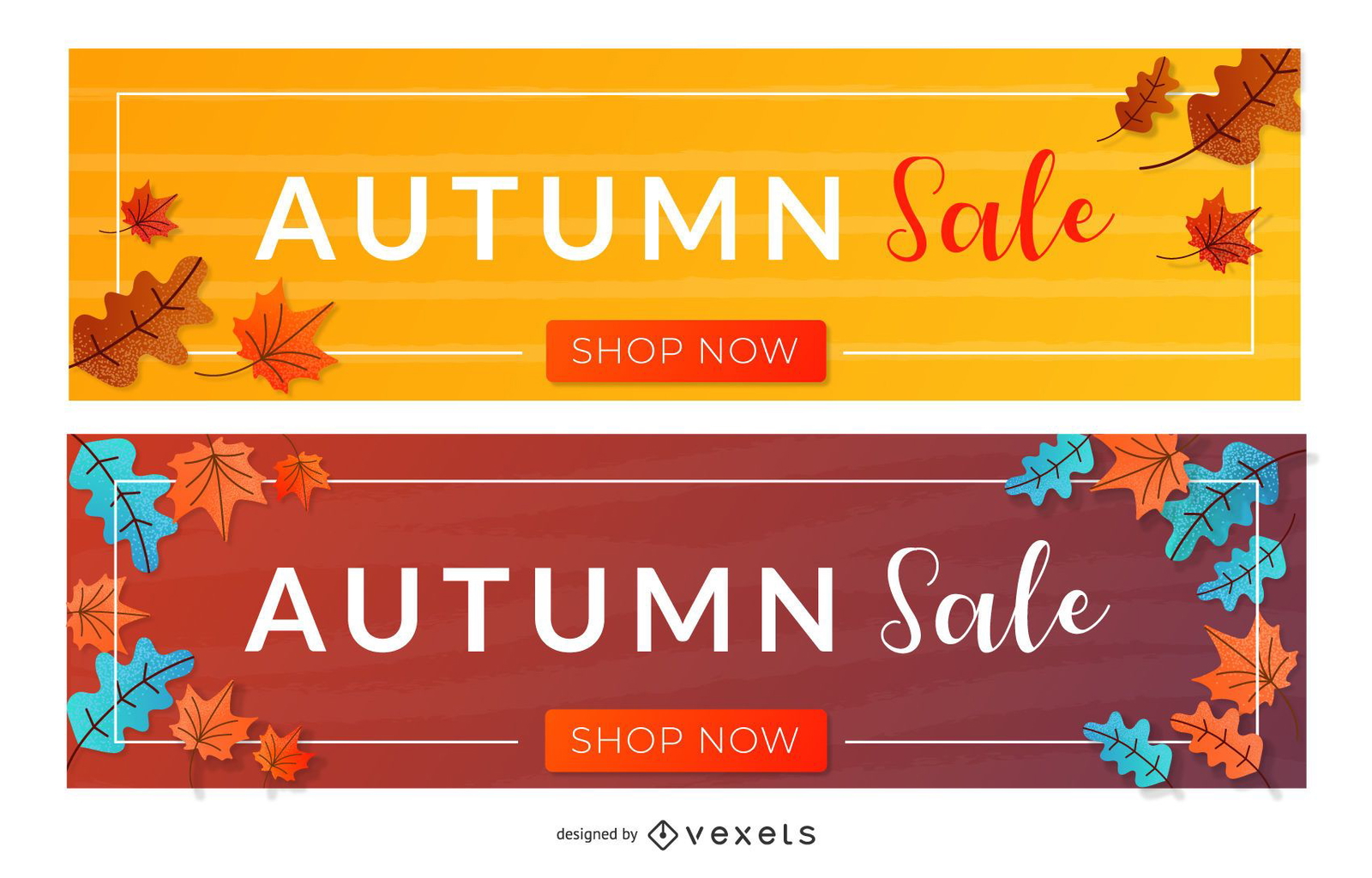 Conjunto de banner de venta de hojas de otoño