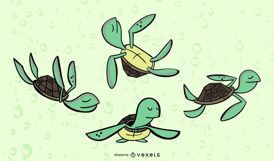 Turtle Stylish Colored Vector Set Turtle Stylish Colored Vector Set