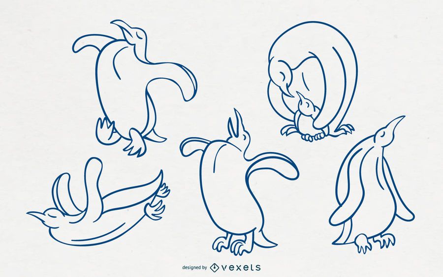 Conjunto de vectores de trazo elegante de pingüino Conjunto de vectores de trazo elegante de pingüino