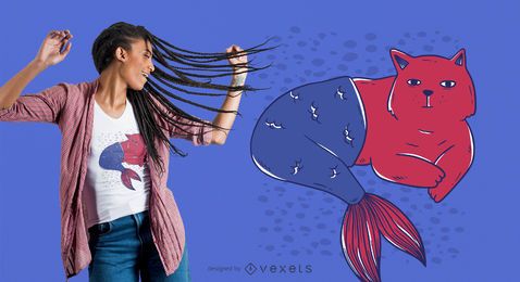 Design de camiseta do gato sereia